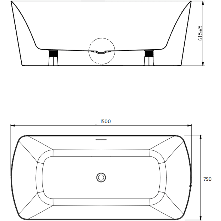 Strømberg Andria fritstående badekar, 1500 x 750 mm, mat hvid