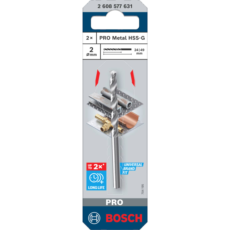 Bosch HSS-G metallbor, 2,0 x 40 mm, 2 stk.