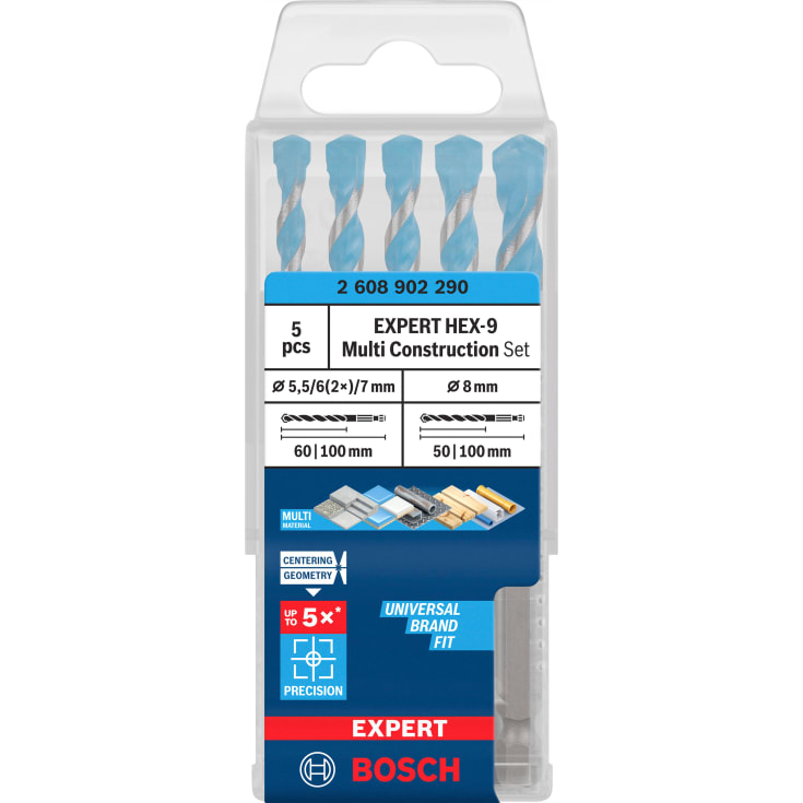 Bosch HEX-9 Multi Construct borsæt, 5,5–8 x 50-60/100 mm, 5 dele