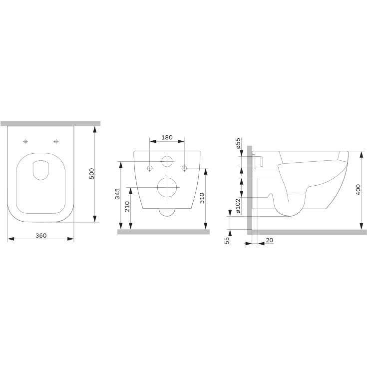 AM.PM Gem veikghengt toalett, uten skyllekant, hvit