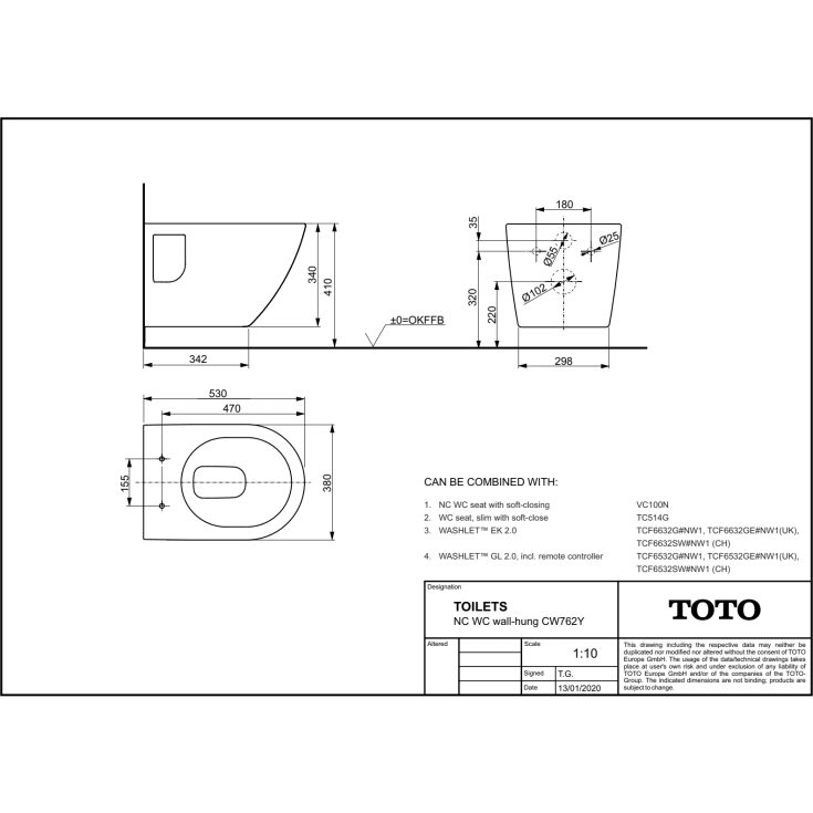 Toto NC væghængt toilet, uden skyllekant, rengøringsvenlig, hvid