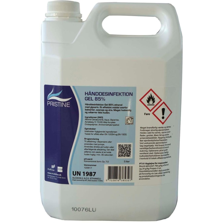 Pristine hånddesinfektion gel, 85% Ethanol m/Glycerin, 5 ltr