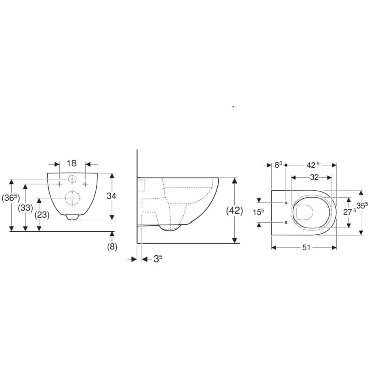 Geberit Acanto væghængt toilet, uden skyllekant, hvid