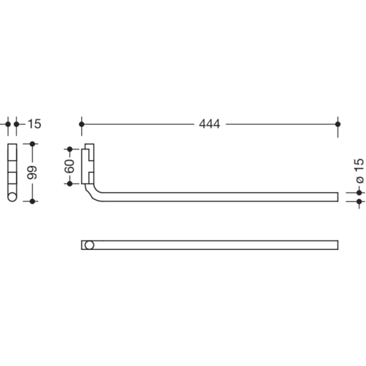 Hewi Serie 480 håndklestang, 44,4 cm, børstet rustfritt stål