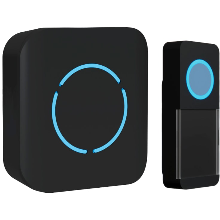 E-LIne Trådløs Dørklokke sæt med blå flash, sort