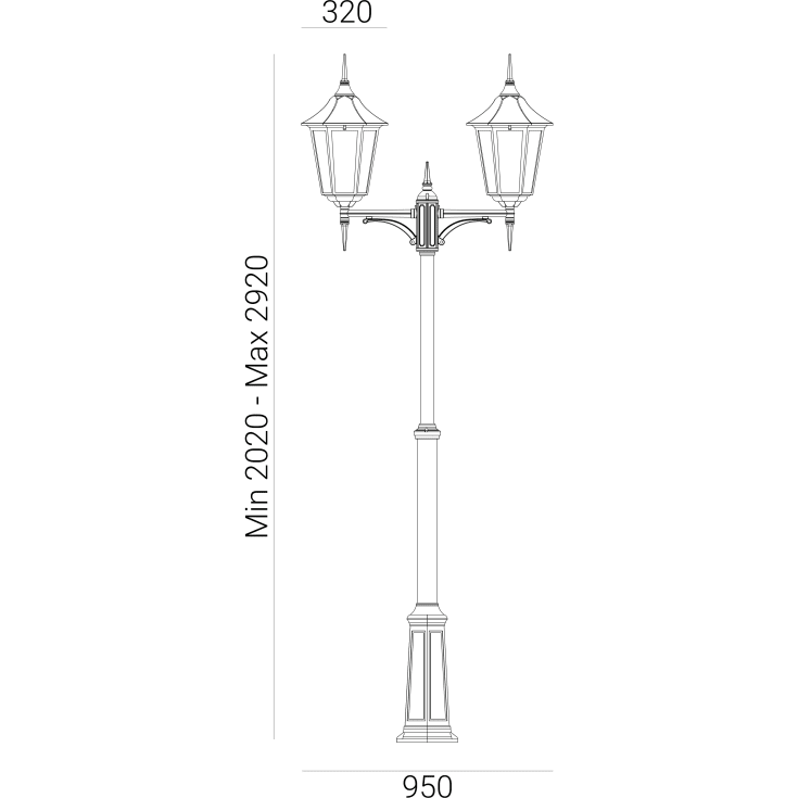 Norlys Modena 382 stolpelampe, LED max 2x9W, E27, IP54, sort