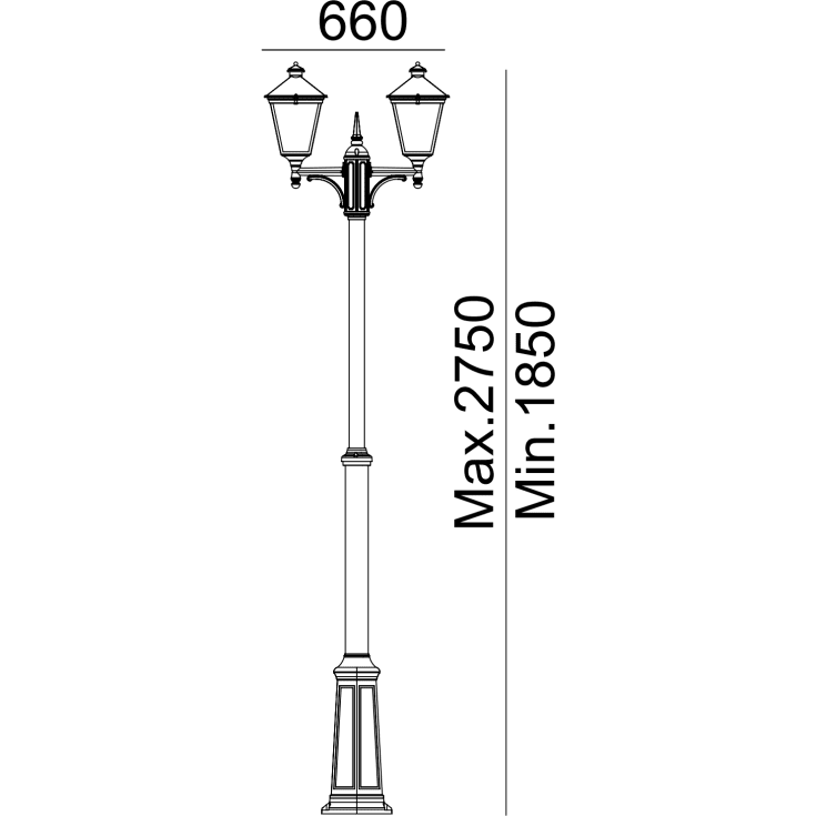 Norlys London 482 stolpelampe, LED max 2x9W, E27, IP54, sort
