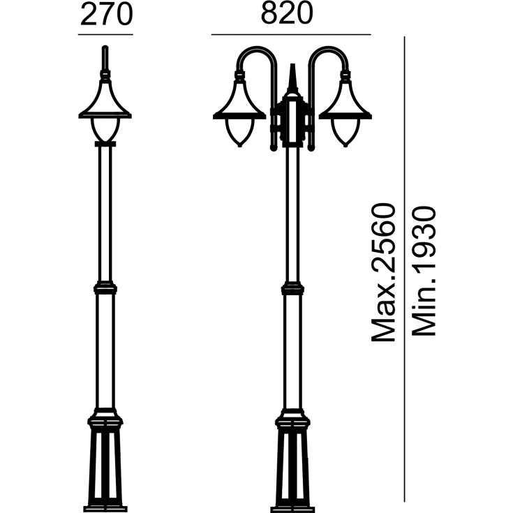 Norlys Florence 820 stolpelampe, LED max 2x9W, E27, IP54, sort