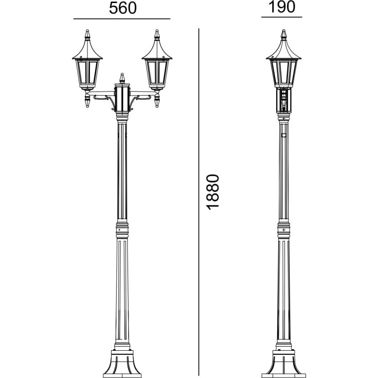 Norlys Rimini 402 stolpelampe, LED max 2x9W, E27, IP54, sort