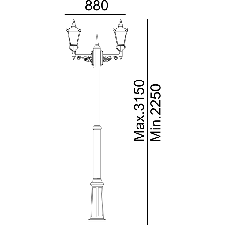 Norlys Chelsea 953 stolpelampe, LED max 2x11W, E27, IP44, kobber