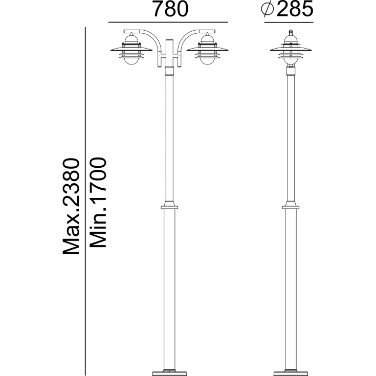 Norlys Oslo 242 stolpelampe, LED max 2x9W, E27, IP55, galvanisert