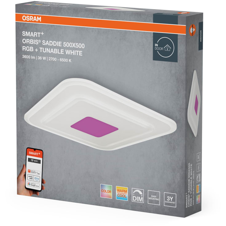 Osram Smart+ Wifi Saddie loftlampe, farveskift + hvid, 50x50 cm