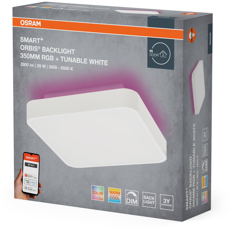 Osram Smart+ Wifi Backlight plafond, farveskift + hvid, 35x35 cm, hvid