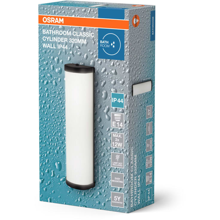 OSRAM Bathroom Classic Cylinder Wall 2xE14 IP44 320mm sort