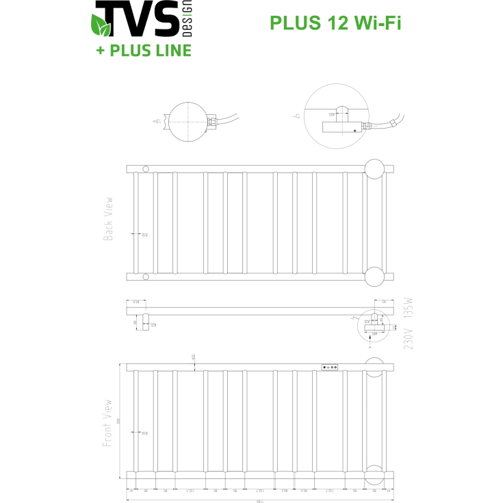TVS Plus 12L handdukstork, el, 50x116 cm, guld
