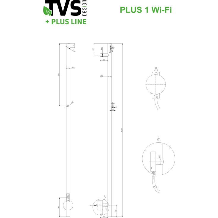 TVS Plus 1 håndkletørker, el, 8,5x150 cm, hvit