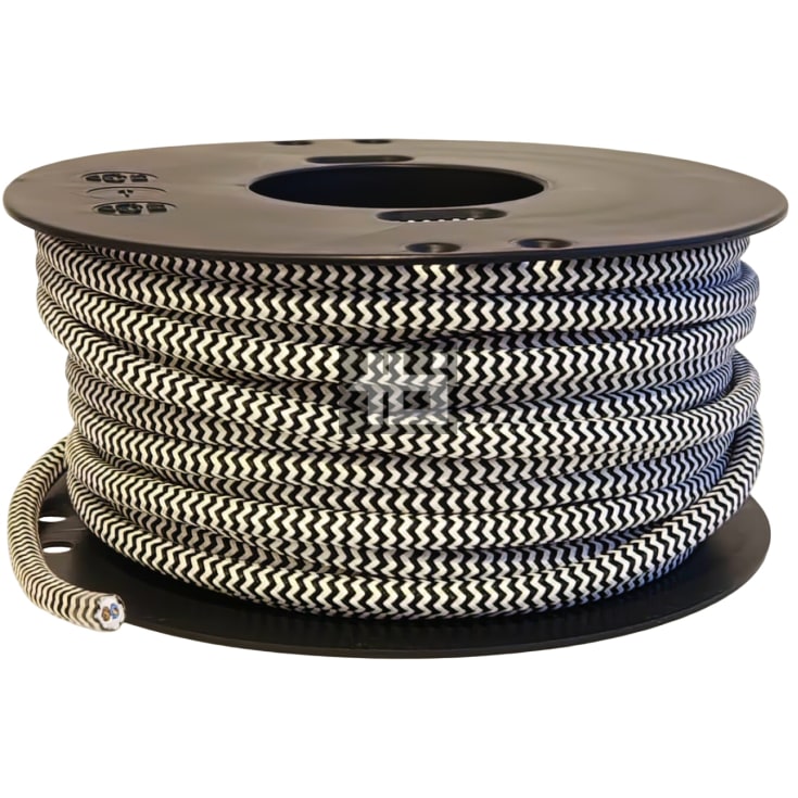 25 meter Stofledning 2x0,75 hvid/sort, S25