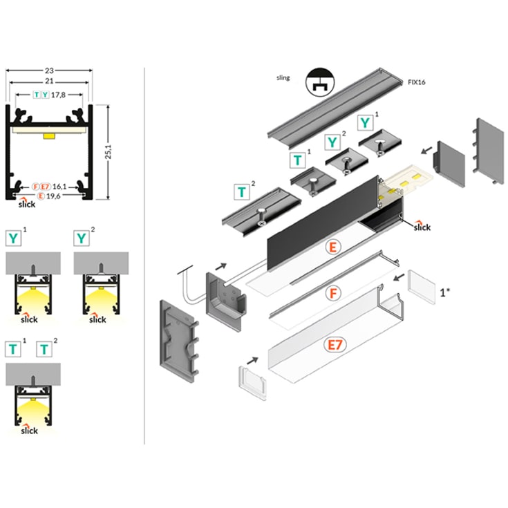 Aluminiumsprofil Model L 20mm LED strip, lgd 1M, hvid