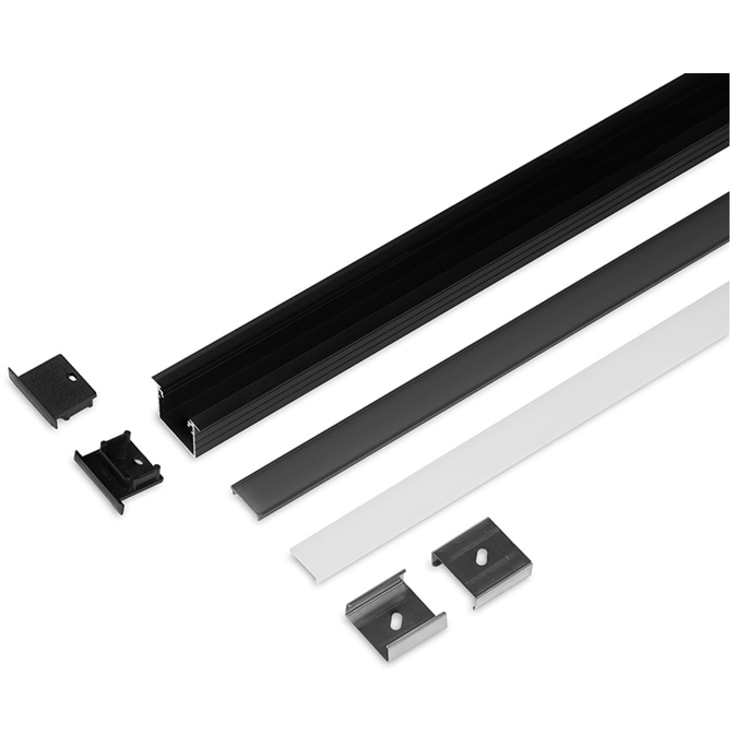 Aluminiumsprofil Model L (Indbyg) 20mm LED strip, lgd 1M, sort