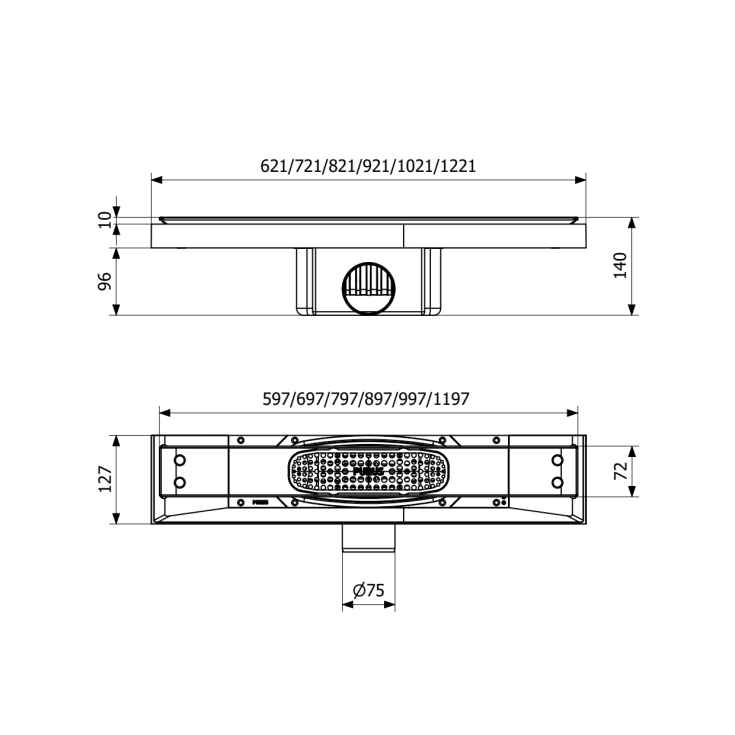 Purus Pro Line avlopp, Ø75 mm, 600 mm, sida