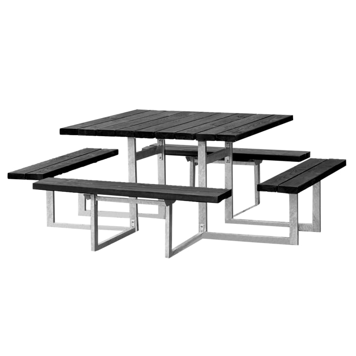 8'eren bordbænkesæt 1910 x 1910 x 720 mm, 42 mm sort/galv.