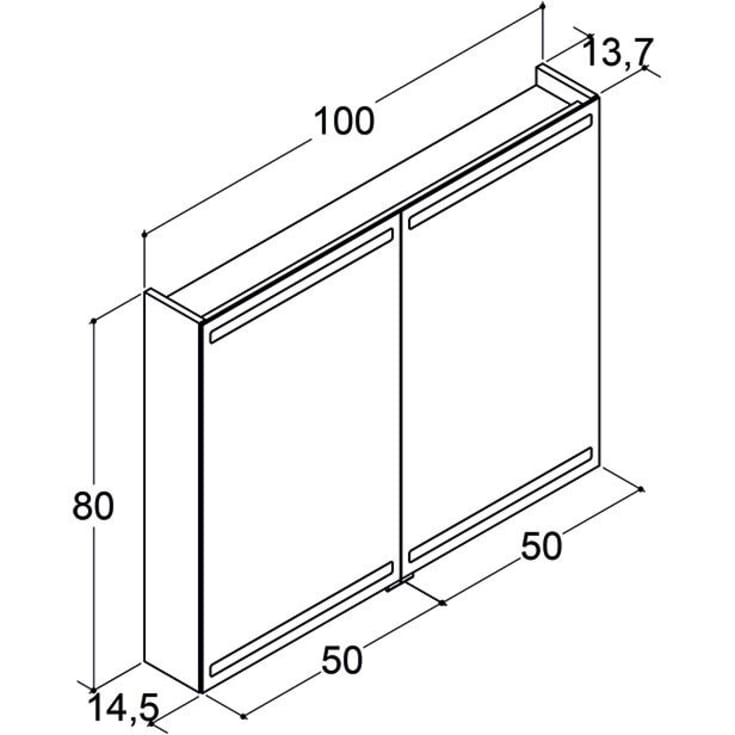 Dansani Inzo Level speilskap, 80x100 cm, eik