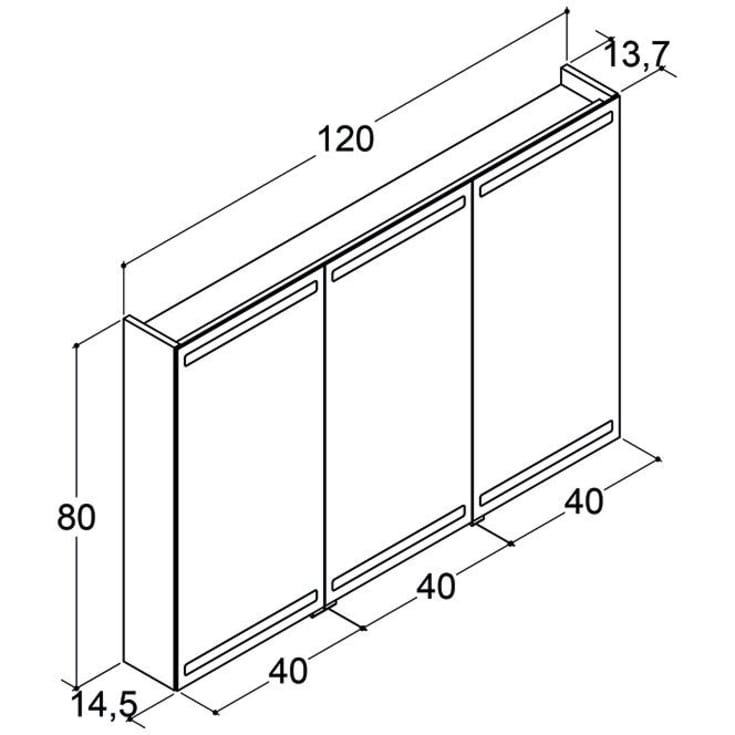 Dansani Luna Level spejlskab, 80x120 cm, mat grå