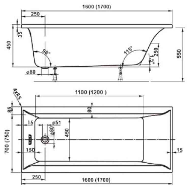 Royal Vigga badekar, 180x80 cm, hvid