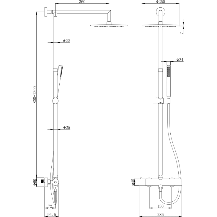 Zen Sanitary brusesæt, børstet rustfrit stål