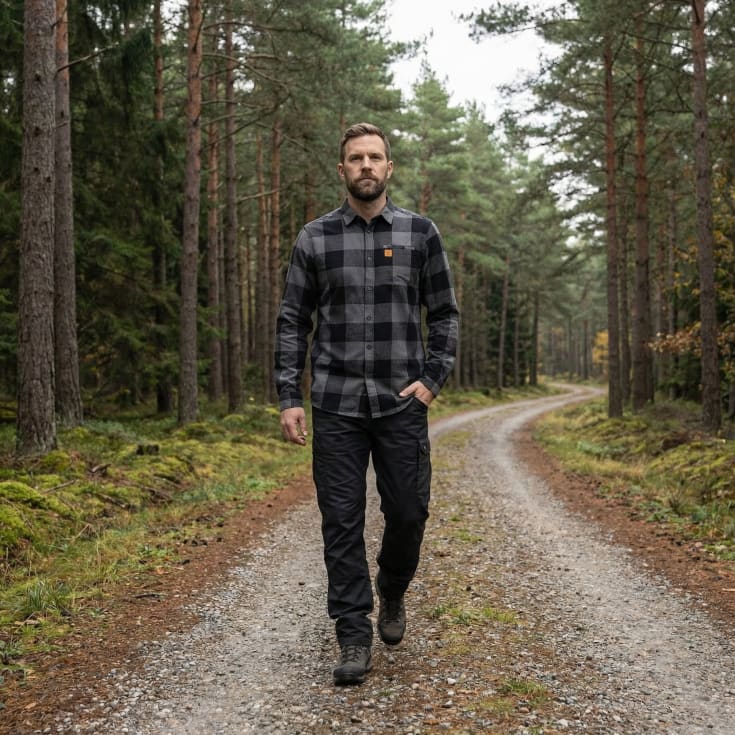 Westborn skovmandsskjorte, mørkegrå/sort, str. S