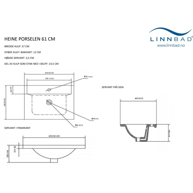 Linn Bad Heine 60 møbelservant, 61x46 cm, hvit