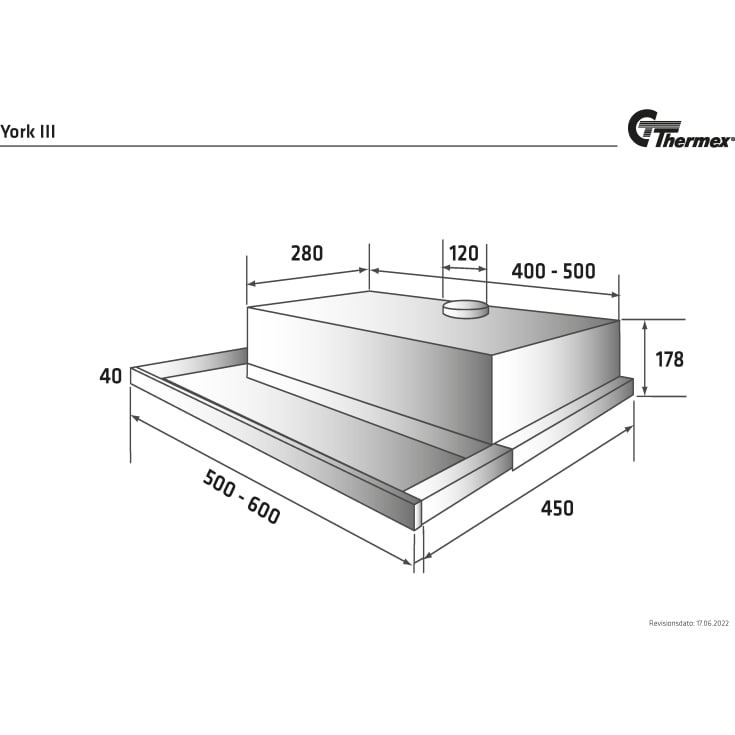 Thermex York III emhætte, 600 mm, hvid