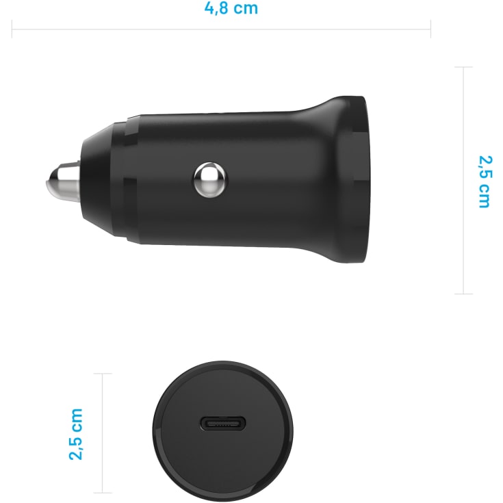 Fixed universal biloplader, USB-C, sort
