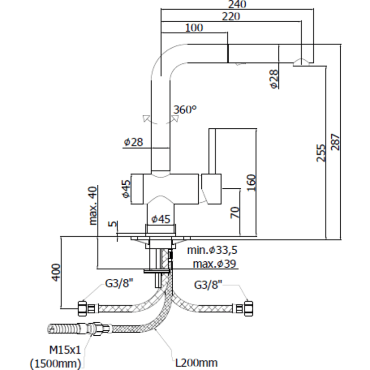 Nicobelli Paffoni Light køkkenarmatur, udtrækstud, krom