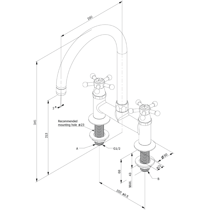 Toni Christiansborg køkkenarmatur, bruneret messing