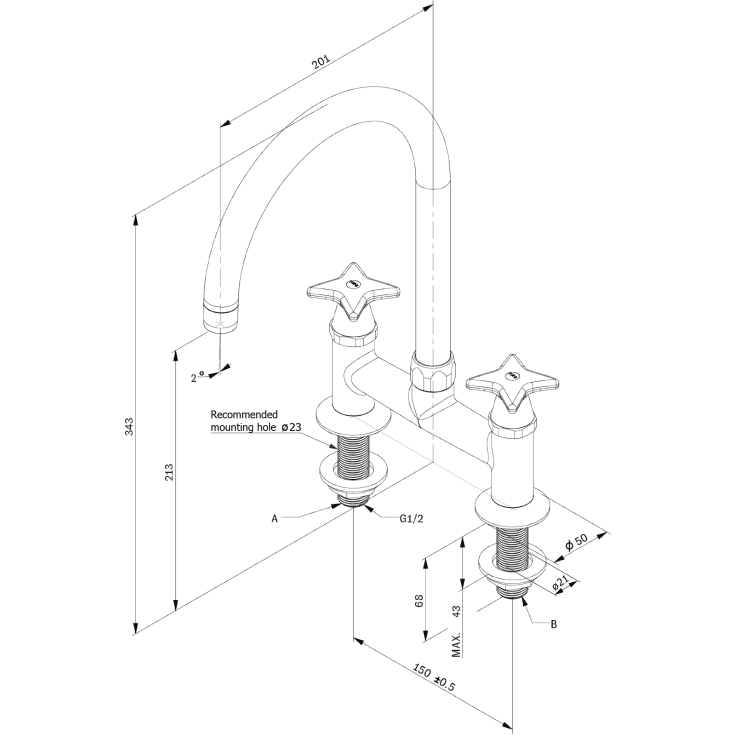 Toni Krydsgreb køkkenarmatur, krom