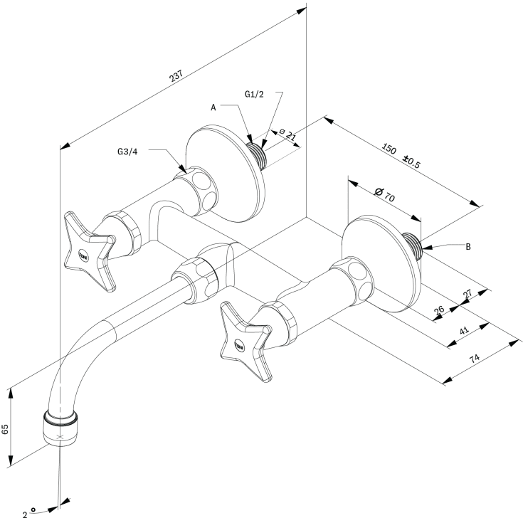 Toni Krydsgreb håndvaskarmatur, krom