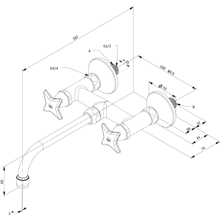 Toni Krydsgreb håndvaskarmatur, krom