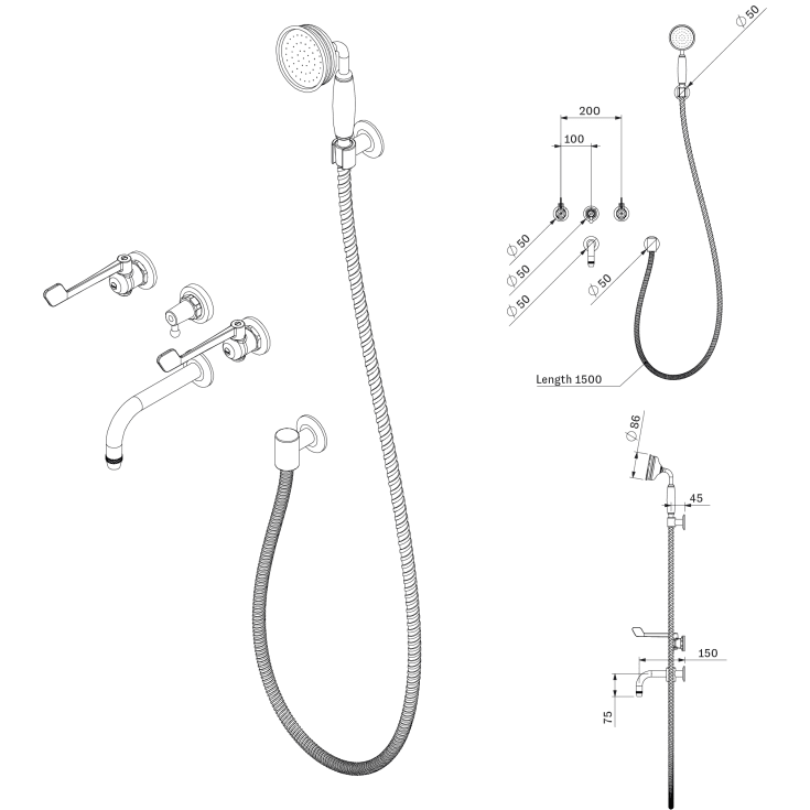 Toni SP Albue kararmatur med brusesæt, messing
