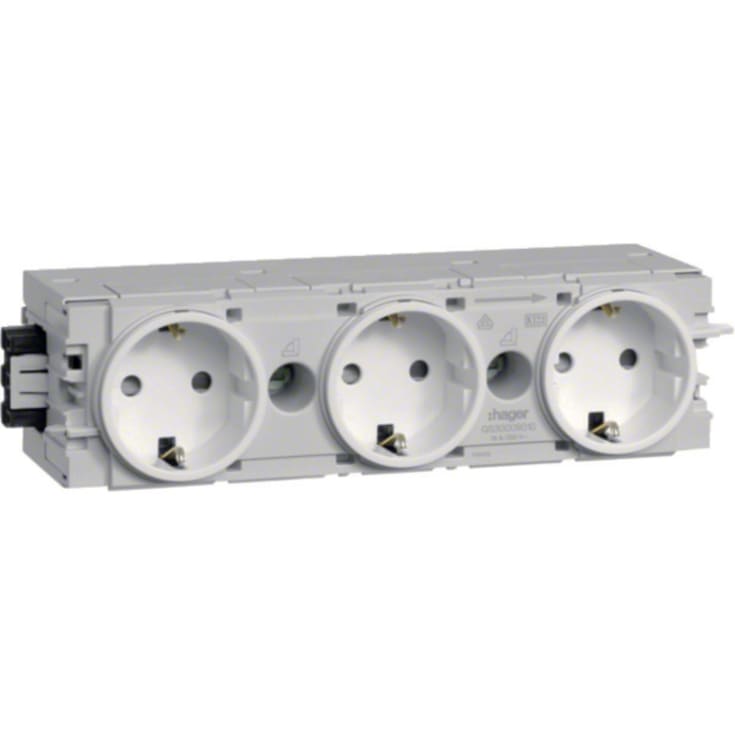 10 stk Ecoline stikkontakt 3xSCHUKO for C-profilmontage RAL9016