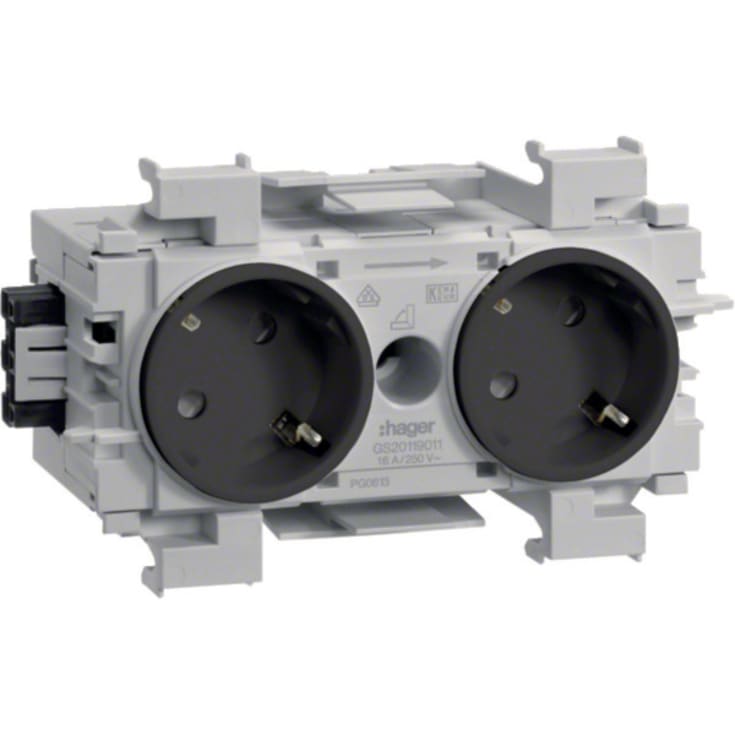 10 stk Ecoline 2xSchuko 45 grader stikkontakt for frontmonteret RAL9011