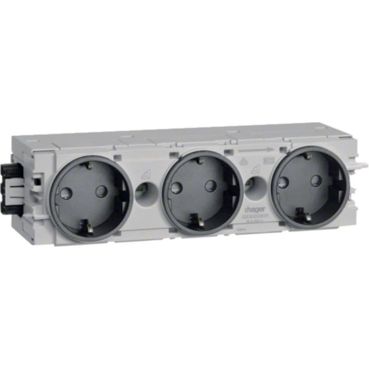 10 stk Ecoline stikkontakt 3xSCHUKO for C-profilmontage RAL9011