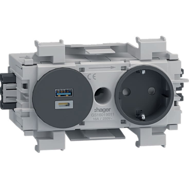 10 stk Ecoline 1xSchuko-uttak + USB-lader A/C for front RAL9011