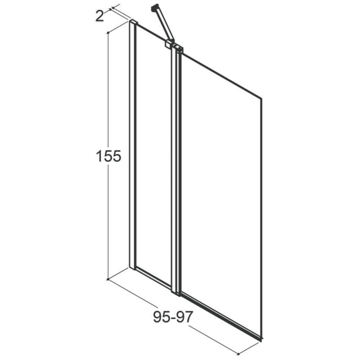Dansani Match badekarsvägg, modell H, 95 cm, klart glas, krom profil