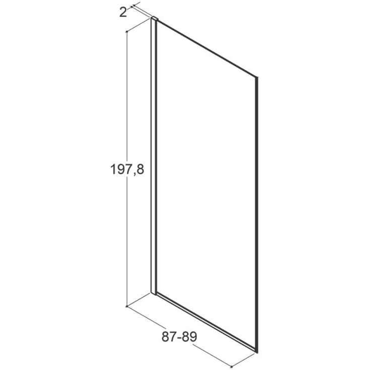 Dansani Match dusjvegg, modell D, 87 cm, klart glass, krom profil