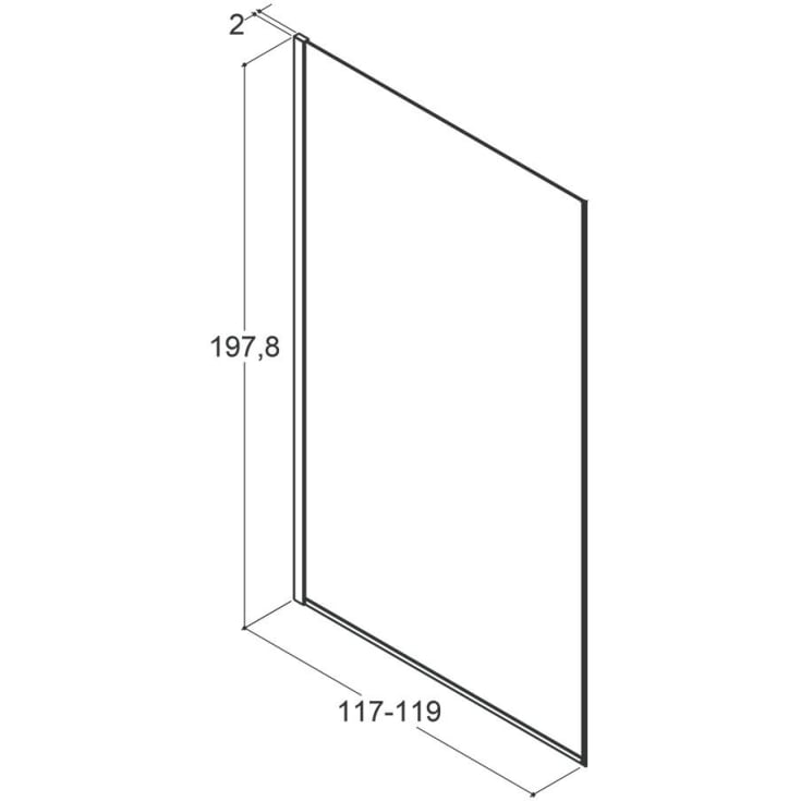 Dansani Match brusevæg, model D, 117 cm, klart glas, krom profil