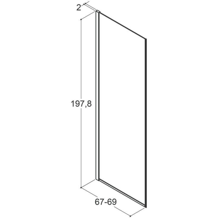 Dansani Match brusevæg, model D, 67 cm, tonet glas, sort profil
