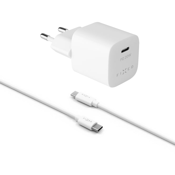 Hurtiglader for hjemmet USB-C 20W + USB-C-kabel 1M, hvit