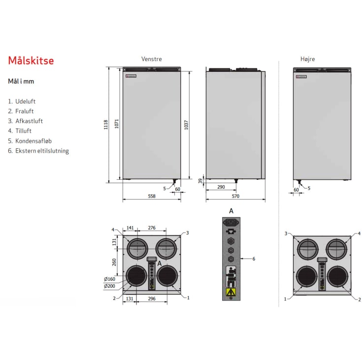 Genvex ECO275 H Light ventilationsanlæg med varmegenvinding, Ø160 mm