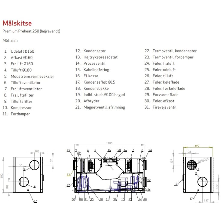 Genvex Premium Preheat 250 CS R XL ventilationsanlæg med varmepumpe, Ø200 mm